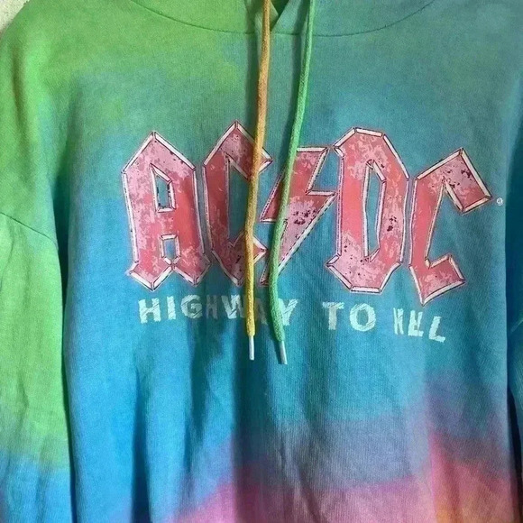 AC/DC Vintage Tie Dye Boyfriend Retro Hard Rock Concert Hood Sweatshirt Size  L - Picture 5 of 11